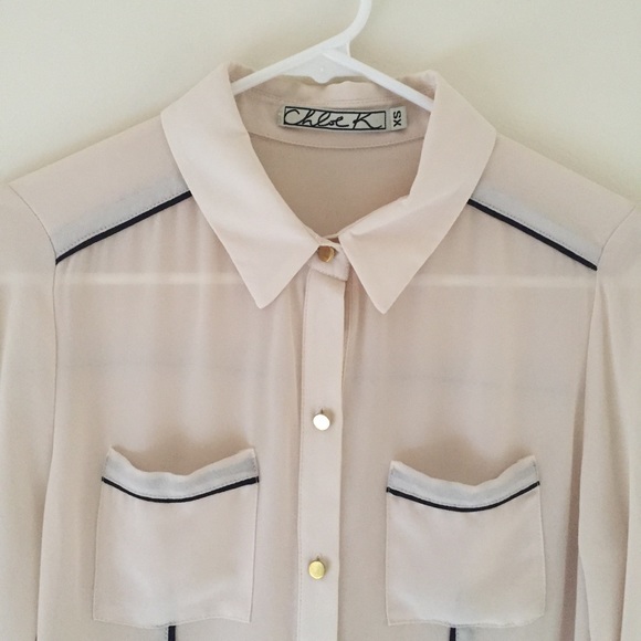 Nordstrom Sheer Button-Down with Black Piping - Picture 3 of 5